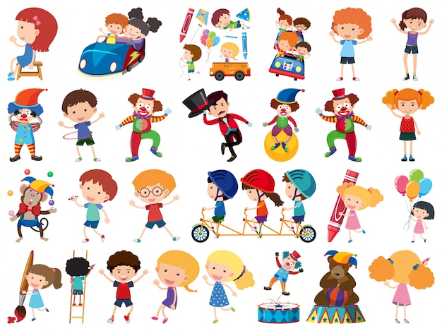 Large set of isolated objects of kids and circus