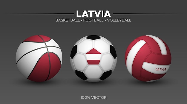 Vector latvia flag basketball football volleyball balls mockup 3d vector sport illustration isolated