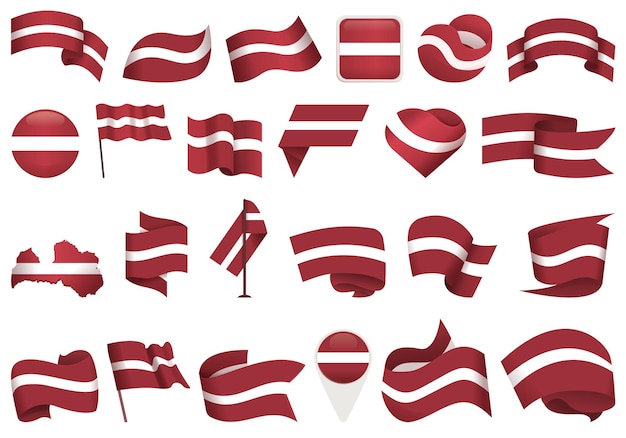 Latvia icons set cartoon vector Country day