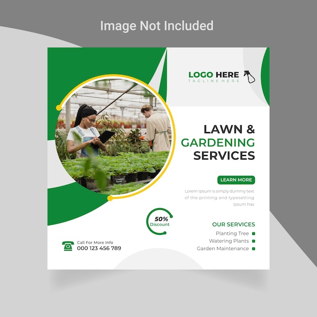 Lawn gardening services and web banner farming social media post template design