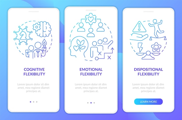 Leader flexible types blue gradient onboarding mobile app screen