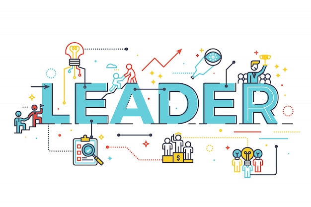 Vector leader word in business leadership concept, word lettering design illustration