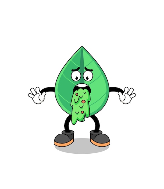 Leaf mascot cartoon vomiting