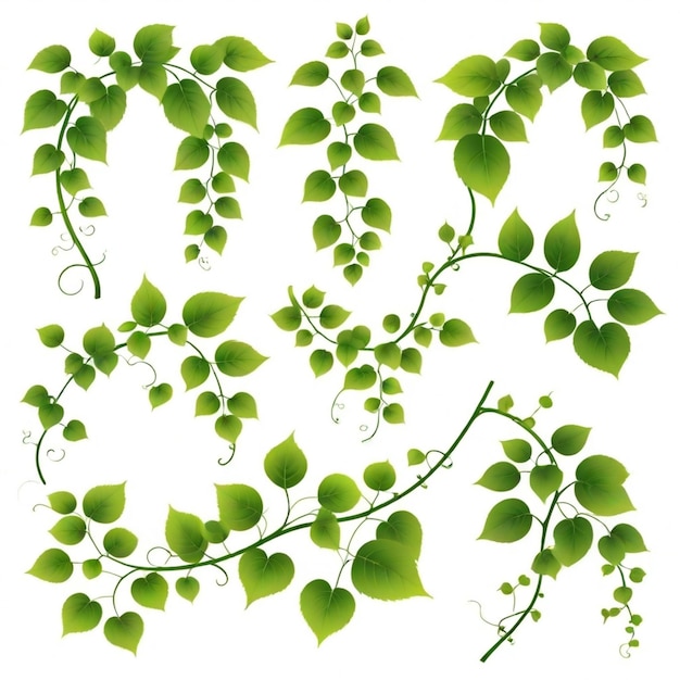 Leafy vines vector set White background isolated a h