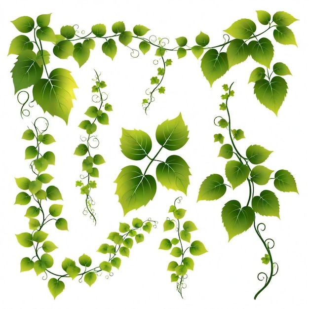 Leafy vines vector set white background isolated a high qua