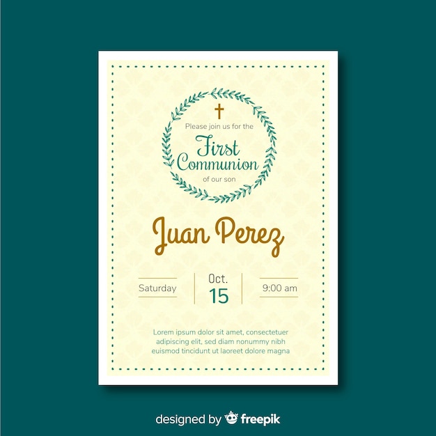 Vector leaves wreath first communion invitation