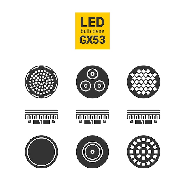 LED light GX53 bulbs vector silhouette icon set