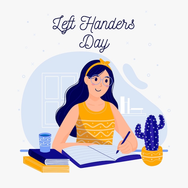 Left handers day with woman writing