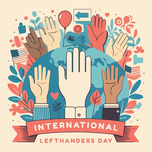 Vector lefthanders international day vector with cream background