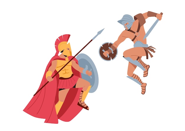 Legionary Soldiers Roman Warriors Gladiators Wear Helmet Holding Shield Fight on Coliseum Arena Ancient History