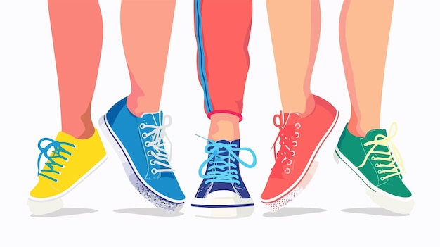 Vector legs in sneakers flat icons set