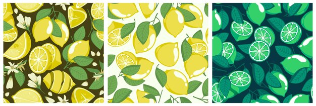 Vector lemon branches pattern seamless print with floral botanical elements of summer citrus fruit decorative background for wrapping paper vector texture