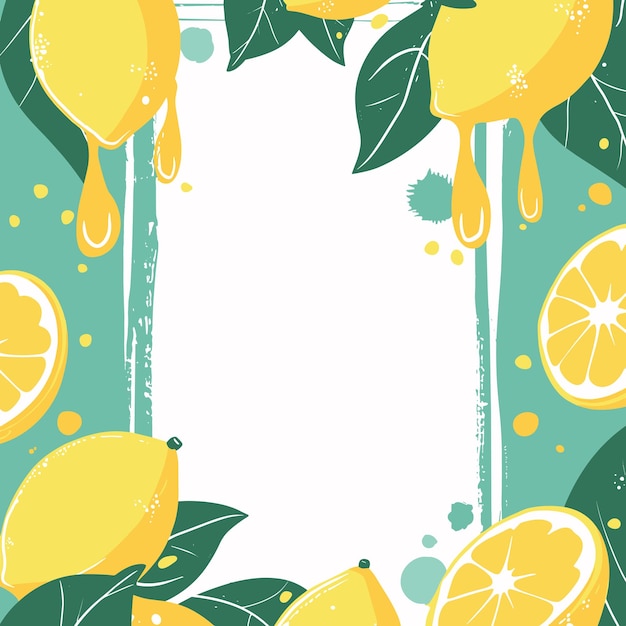 Vector lemon frame illustration with juice dripping green background