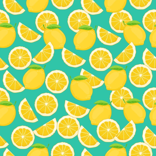 Lemon slices seamless pattern fruit citrus