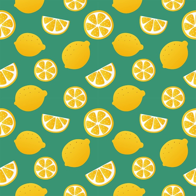 lemon slices seamless pattern on green background fruit citrus elements for menu