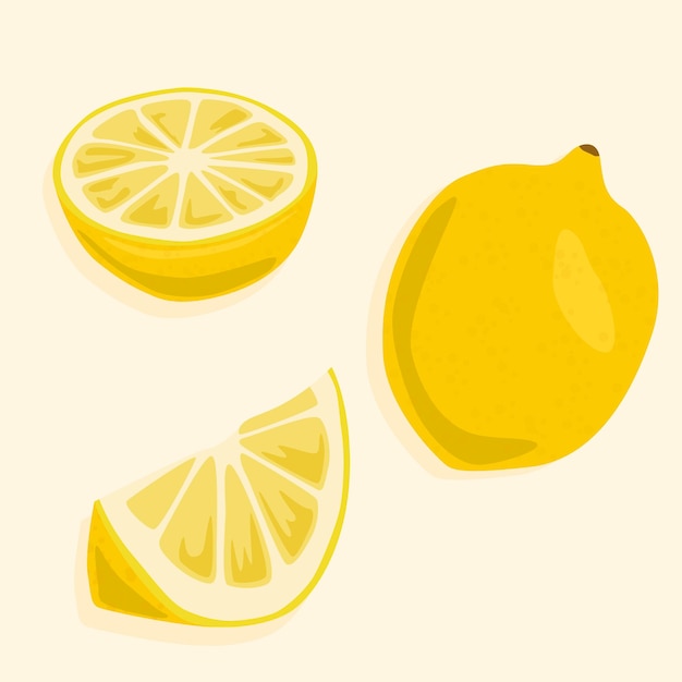 Vector lemon whole cut in half and slices vector food icons useful fruit