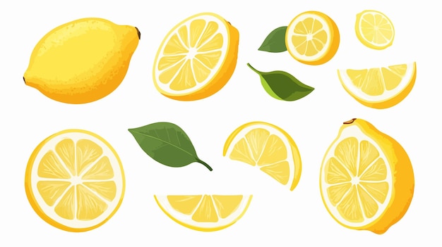 Vector lemons and mint leaves on a white background