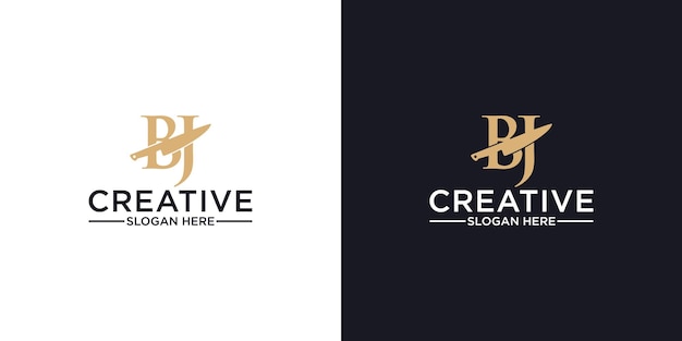 Letter B J knife restaurant logo design