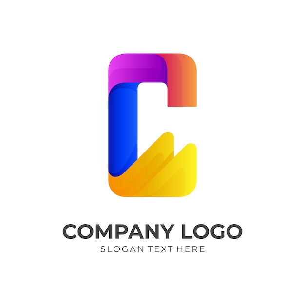 Letter C logo design vector with 3d colorful style