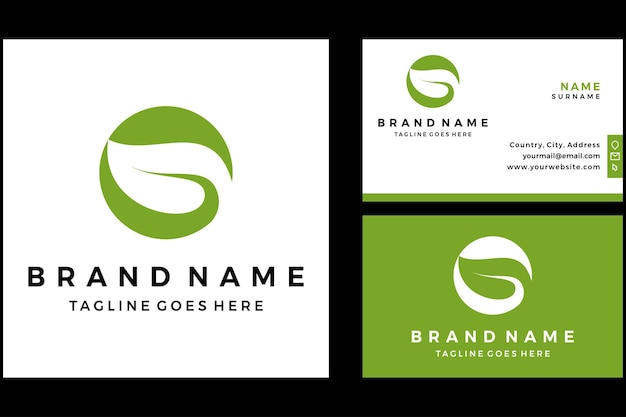 Letter g green leaf logo with business card design