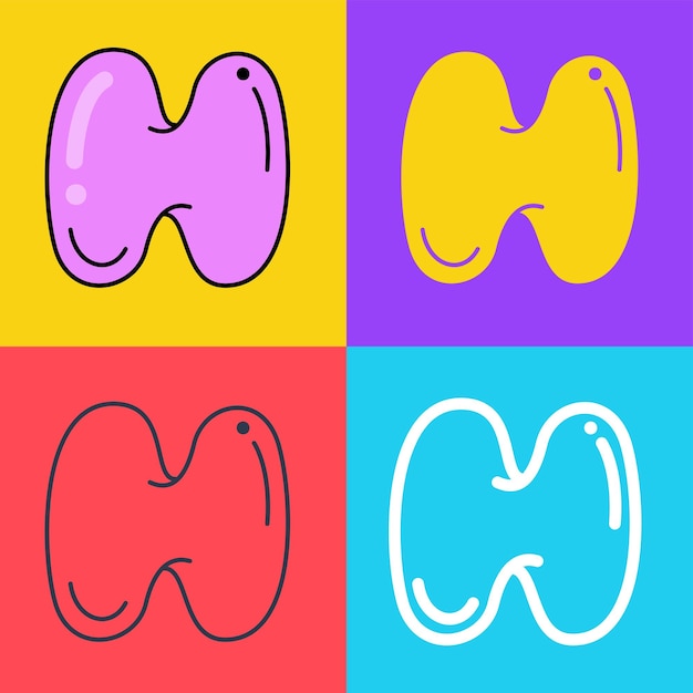 Letter H logo Funny bold childish style font Overlapping line with multicolor background