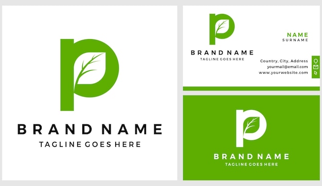 Letter P leaf logo with business card design