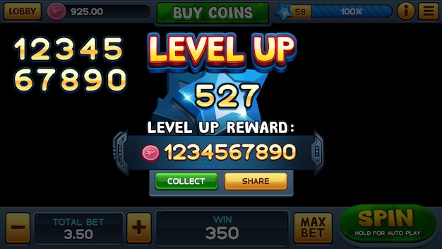 Level up screen for slot game