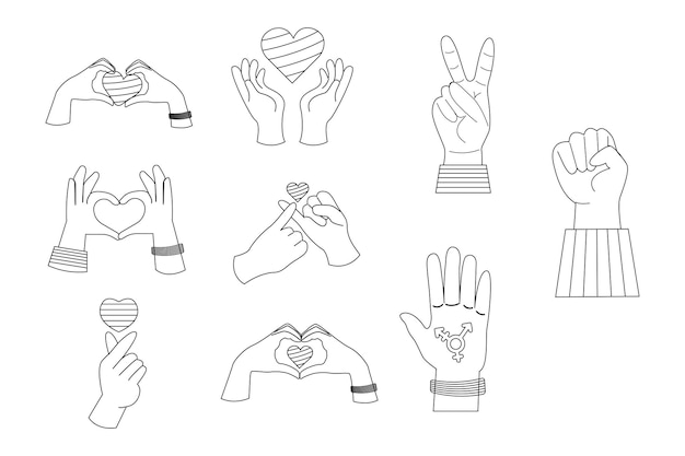 Vector lgbt hands with heart outline