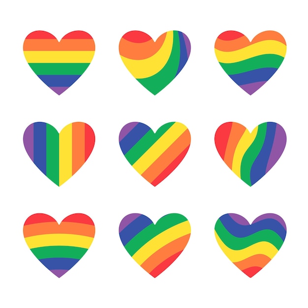 LGBT heart icon set