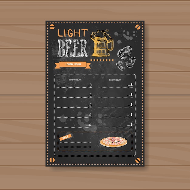 Vector light beer menu design for restaurant cafe pub chalked