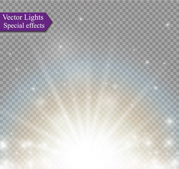 Vector light flare special effect with rays of light and magic sparkles. glow transparent  light effect set, explosion, glitter, spark, sun flash, burst.