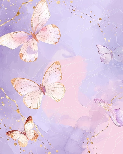 Light Purple Butterflies on Pink Background