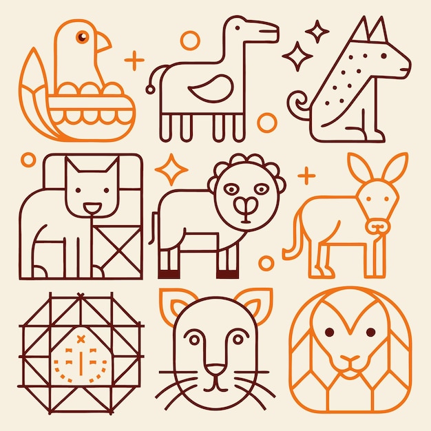 Vector line art animal icons set