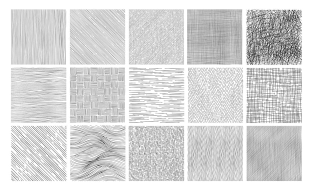 Vector line crosshatch patterns hand drawn pencil sketch