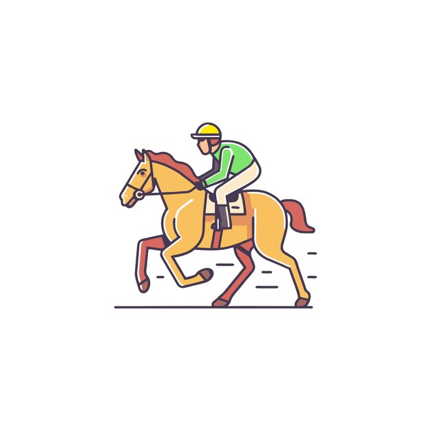 Vector line icon depicting a racing horse with a jockey