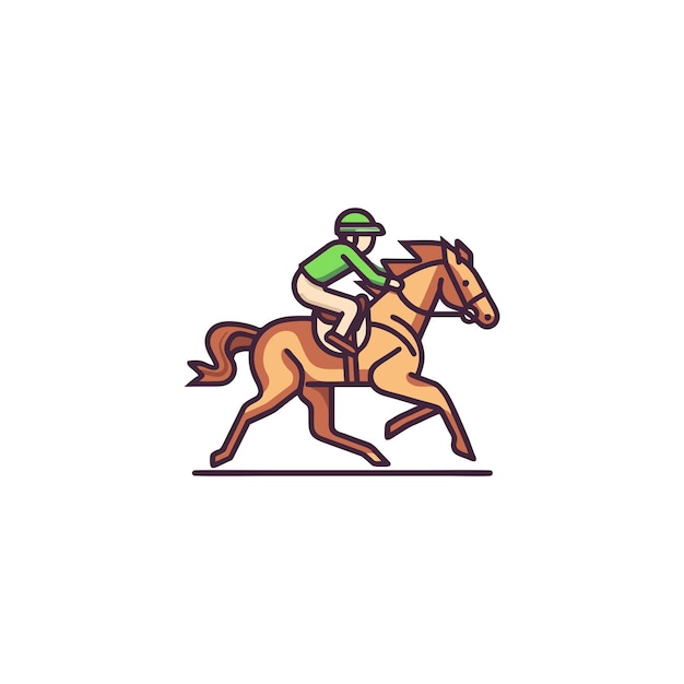 Vector line icon depicting a racing horse with a jockey