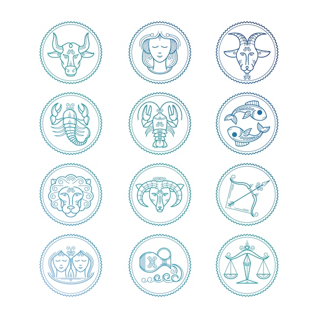 Line icons Zodiac signs set. Colorful horoscope emblems