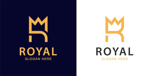 Line letter R logo design initial logo R with crown for royal brand icon initial logo R king icon design vector logo