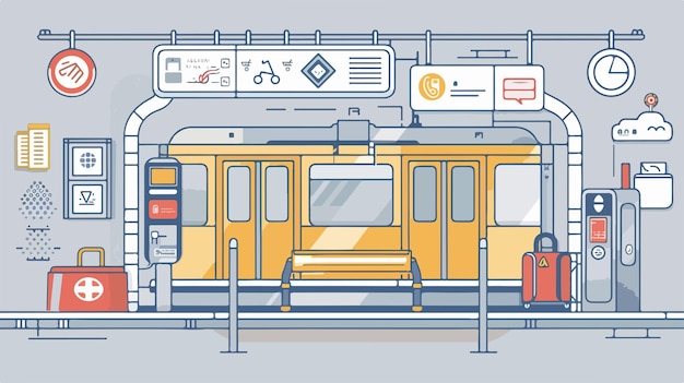 Vector linear concept of subway elements with contactless card