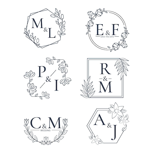 Linear flat wedding monograms collection