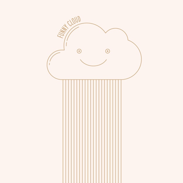 Linear silhouette of a cheerful cloud on a light background