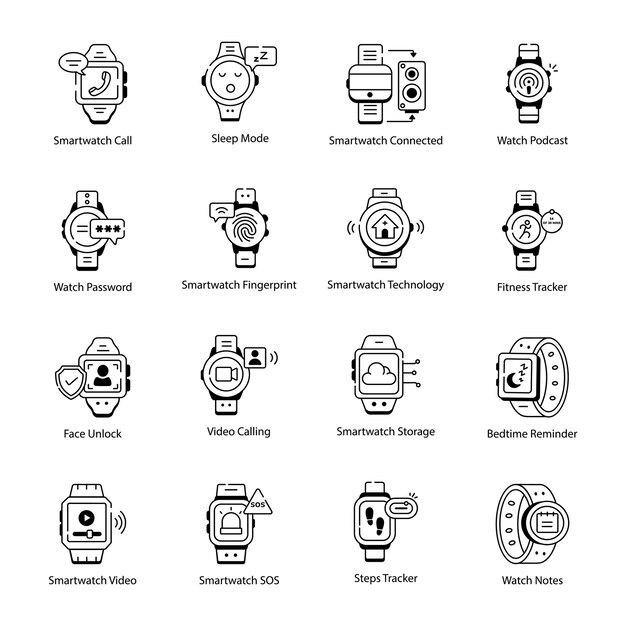 Vector liner smartwatch icons