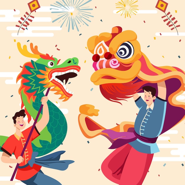 Vector lion dance festivity concept