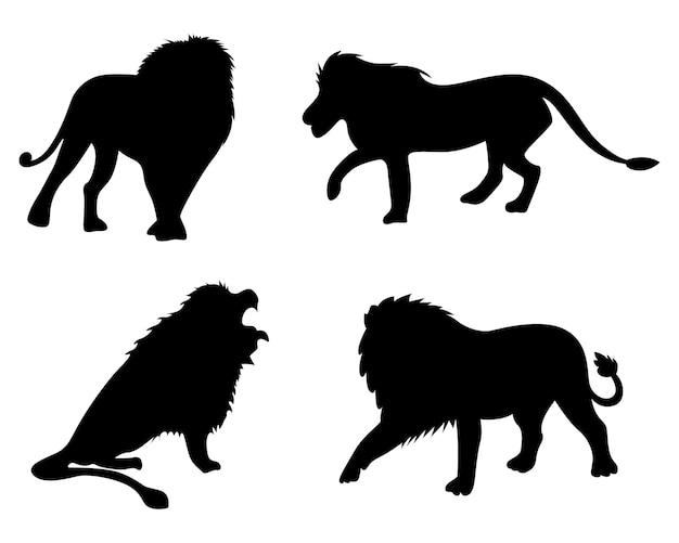 Vector lion silhouette set isolated on white background vector illustration