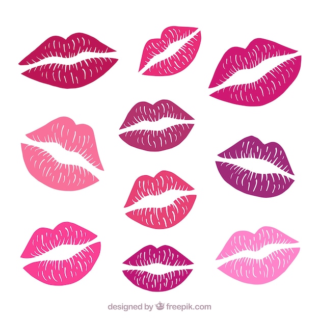 Vector lipstick kisses collection in red and rose color