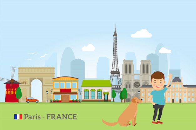 Little boy with dog in Paris