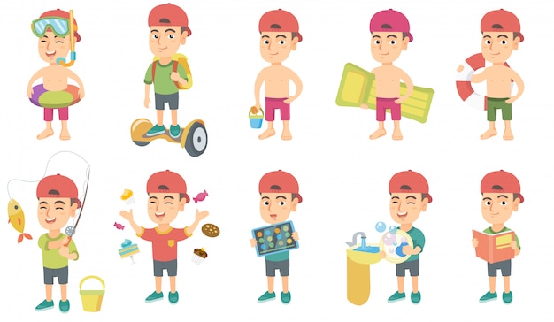 Little caucasian boy character set