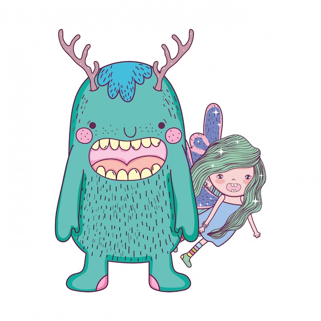 Vector little fairy with monster characters