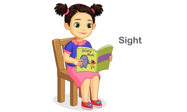 Little girl reading a book showing a Sight sense