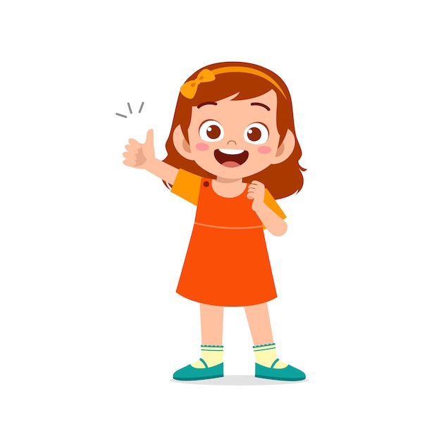 Vector little girl show agreement with thumb up hand gesture